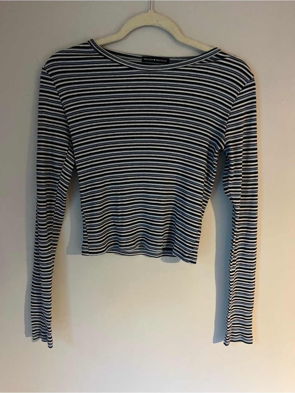 Brandy Melville Black & White Striped Ribbed Long Sleeve Top